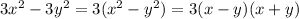 3x^{2} -3y^{2} =3(x^{2} -y^{2} )=3(x-y)(x+y)