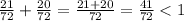 \frac{21}{72}+\frac{20}{72}=\frac{21+20}{72}=\frac{41}{72}