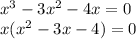 x^3-3x^2-4x=0\\x(x^2-3x-4)=0\\