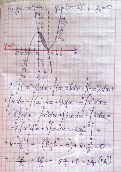 с алгеброй Вычислитe площадь фигуры, ограниченной линиями: а.) y=√(x+1), y=√(7-x),y=0. Б) y=4-x^2, y