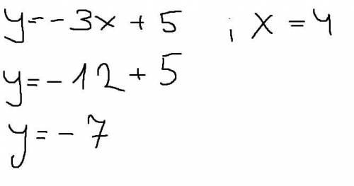 y =-3x+5 Значение функции,если значение аргумента =4