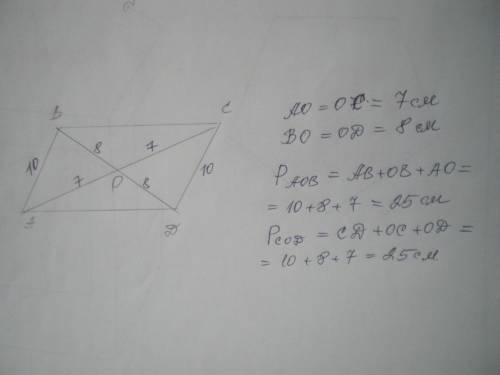 Ребята решить задачу Пусть ABCD параллелограмм, в котором AB- 10см, AC -14см и BD - 16 см. Найдите п