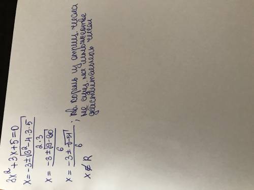 Сколько имеет корней 3х2(в квадрате)+3х+5=0