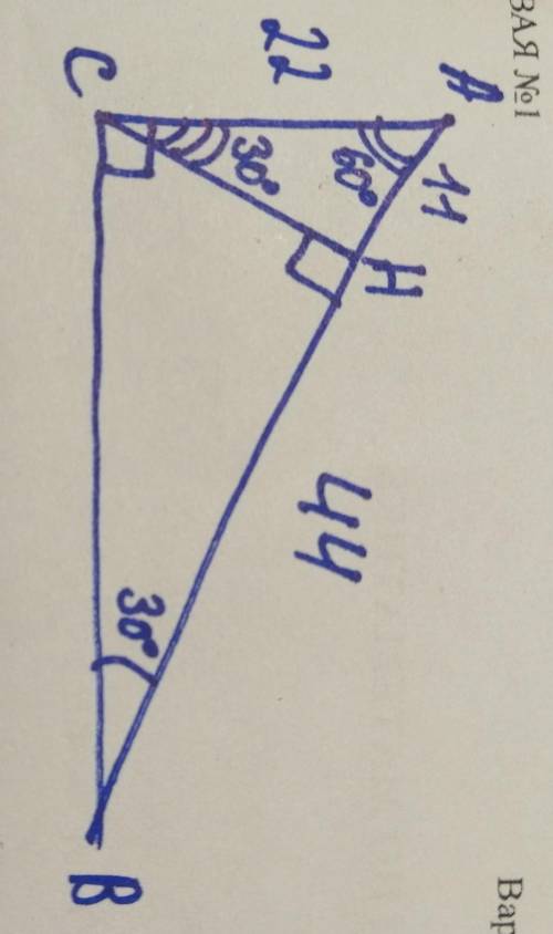 Дано:∆АВС-гипотенуза.АВ=44см. <В=30°.СН-высота ∆АВС.НАЙТИ:ВН и АН​