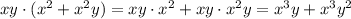 xy \cdot (x^{2} + x^{2}y) = xy \cdot x^{2} + xy \cdot x^{2}y = x^{3}y + x^{3}y^{2}