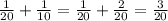 \frac{1}{20} + \frac{1}{10} = \frac{1}{20} + \frac{2}{20} = \frac{3}{20}