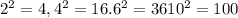 2^2 =4, 4^2=16. 6^2=36 10^2 =100