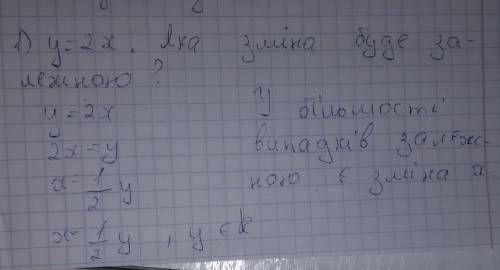 Задано функцію у=2х. Яка зміна буде залежною у чи x?