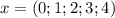 x = (0;1;2;3;4)