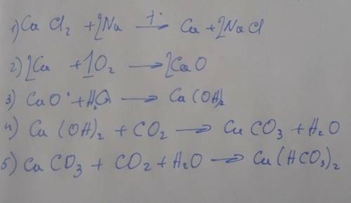 Провести превращение: CaCl → Ca → CaO → Ca(OH)₂ → CaCO₂ → Ca(HCO₃)₂