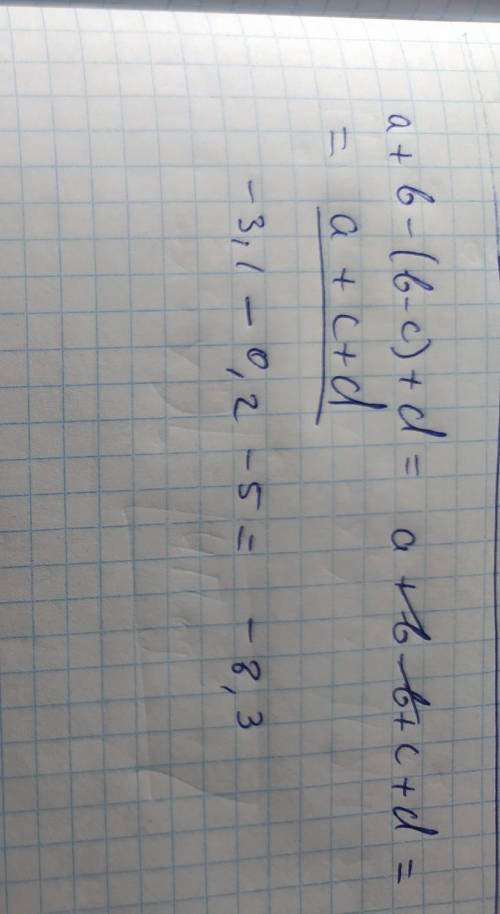 С ть вираз а + b - (b-c) + d і знайдіть його значення, якщо a = -3,1; b = 0,017; с = -0,2; d = -5​