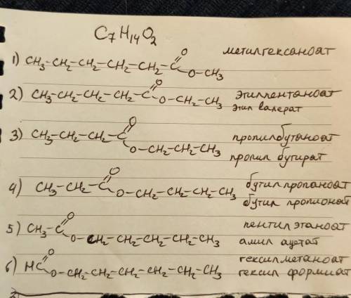 Составьте структурные формулы изомерных эфиров с молекулярной формулой С7Н14О2 и назовите их по сист