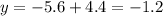 y = - 5.6 + 4.4 = - 1.2