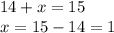 14+x=15\\x=15-14=1