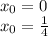 x_0 = 0\\x_0 = \frac{1}{4}