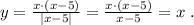 y=\frac{x\cdot (x-5)}{|x-5|}=\frac{x\cdot (x-5)}{x-5}=x\; .