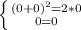 \left \{ {{(0+0)^2=2*0} \atop {0=0}} \right.