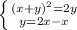 \left \{(x+y)^2=2y} \atop {y=2x-x}} \right.