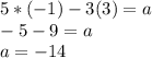 5*(-1)-3(3)=a\\-5-9=a\\a=-14