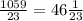 \frac{1059}{23} = 46\frac{1}{23}