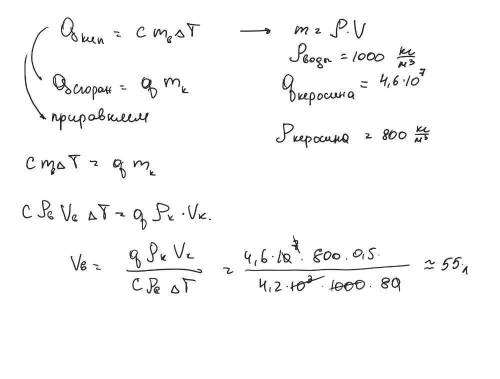 Который о Объем воды можно нагреть от 20 до кипения, спалив 0,5 л керосина?