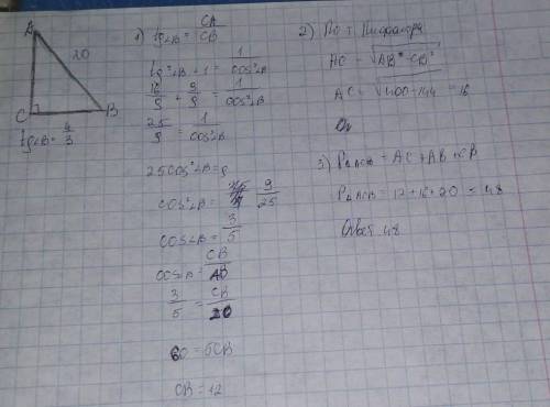 У ∆ АВС ∠С = 900; АВ = 20 см; tgВ = 4/3. Знайдіть периметр трикутника​