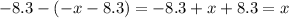 - 8.3 - ( - x - 8.3) = - 8.3 + x + 8.3 = x