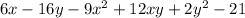 6x-16y-9x^{2} +12xy+2y^{2} -21