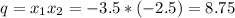 q=x_1x_2=-3.5*(-2.5)=8.75