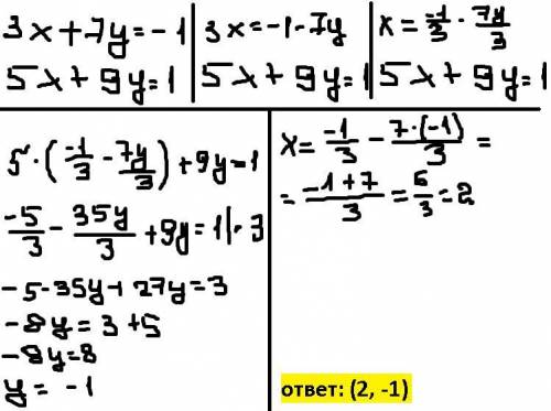 Решить систему линейных уравнений : 3x+7y=-1 5x+9y=1 Решить систему линейных уравнений методом Крам