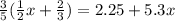 \frac{3}{5} (\frac{1}{2} x+\frac{2}{3} )=2.25+5.3x