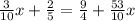 \frac{3}{10}x+\frac{2}{5} =\frac{9}{4}+\frac{53}{10} x