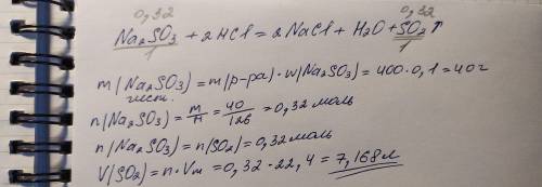 КРРРР В 400 грамм сульфита натрия с массовой долей 10% прилили соляную кислоту. В результате реакции