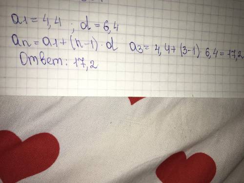 Вычисли 3-й член арифметической прогрессии, если известно, что a1 = 4,4 и d = 6,4.​