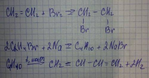 Напишите уравнения реакций, с которых можно осуществить следующие превращения: Этилен→бромэтан→бутан