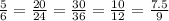 \frac{5}{6} =\frac{20}{24} =\frac{30}{36} =\frac{10}{12} =\frac{7.5}{9}