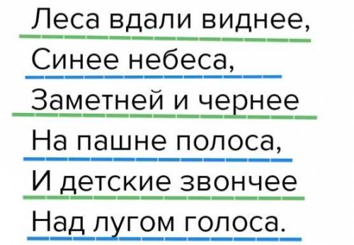 Подчеркните рифмующиеся строки стихотворения А. Блока На лугу Леса вдали виднее,Синее небеса, Заме