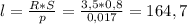 l=\frac{R*S}{p} =\frac{3,5*0,8}{0,017} =164,7