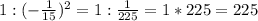 1:(-\frac{1}{15})^{2}=1:\frac{1}{225}=1*225=225