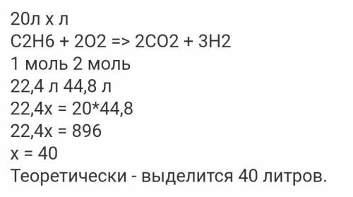 Сколько литров углекислого газа выделится при горении 20г этана (С2Н14)?