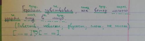 Герасим чувствовал, как ветер ласково ударял ему в лицо. Синтаксический разбор предложения и морфоло