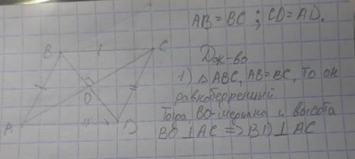 в выпуклом четырехугольнике АВСD стороны АВ=ВС, АD= CD. Докажите, что диагонали этого четырехугольни