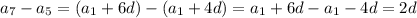 a_7-a_5=(a_1+6d)-(a_1+4d)=a_1+6d-a_1-4d=2d