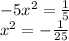 -5x^{2}=\frac{1}{5}\\x^{2}=-\frac{1}{25}