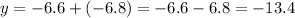 y = - 6.6 + (- 6.8) = - 6.6 - 6.8 = - 13.4