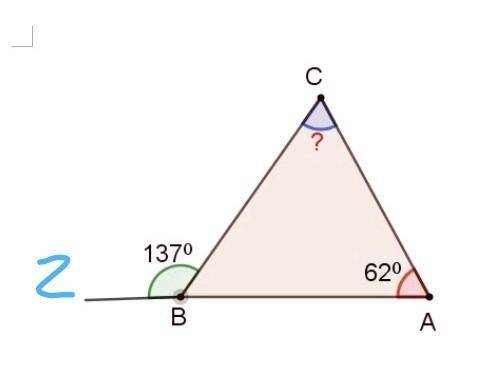Знайти градусну міру кута С на малюнку. * 43 градусів 78 градусів 62 градусів 75 градусів