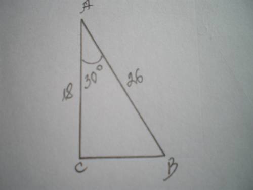В прямоугольном треугольнике больший катет равен 18см ,а гипотенуза 26см. Меньший из углов треугольн