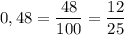 0,48=\dfrac{48}{100}=\dfrac{12}{25}