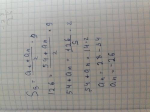 1.сума дев'яти членів арифметичної прогресії дорівнює 126, а дев' ятий член дорівнює 54. знайдіть пе