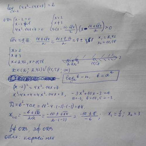 Log x-2(4x^2-14x+7)=2 Тема логарифмы Решить немогу, памягите